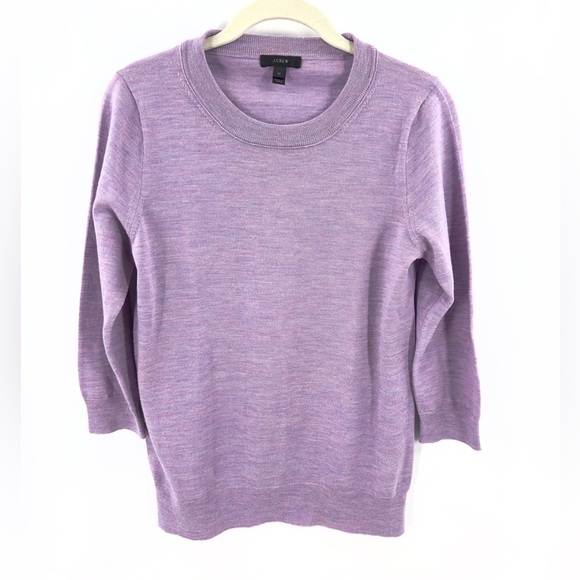 J Crew Merino Wool Tippi Sweater Womens Size M Purple 3/4 Sleeve Pullover Jumper - Picture 1 of 8